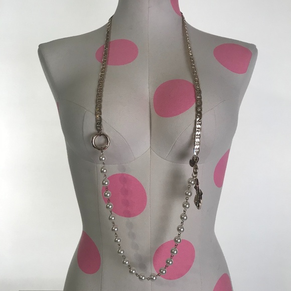 Anchors and Pearls Long Gold Necklace - Picture 2 of 7